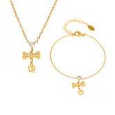 Heart & Bone CZ Pendant Layered Necklace Bracelet