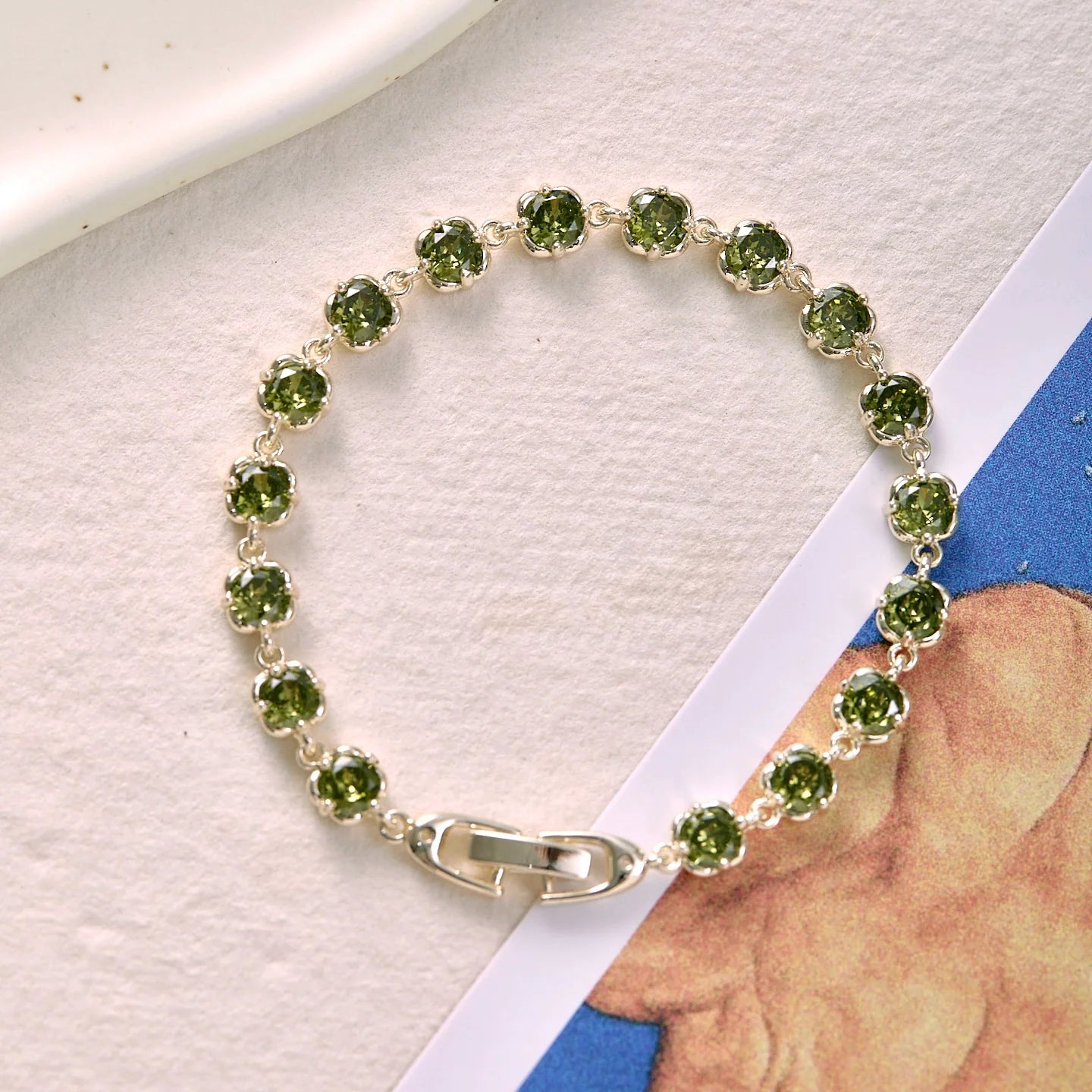 Misty Forest Olive Green Zircon Bracelet – Vintage-Inspired Forest Chic Luxury Jewelry Misty Forest Olive Green Zircon Bracelet – Vintage-Inspired Forest Chic Luxury Jewelry