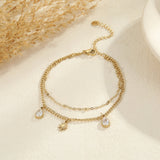 Double-Layer Starburst Necklace & Bracelet – Stainless Steel with Cubic Zirconia