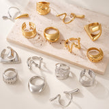 Wide Hollow Open Ring – Minimalist Chunky Stainless Steel Statement Band, 18K Gold Plated Adjustable Knuckle Ring