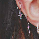 Colorful Cross Cartilage Hoop
Sterling Silver Colorful Cross Cartilage Hoop Earring, Sweet Cool Style Dainty Ear Cuff Jewelry
