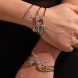 18K Gold Plated Stainless Steel Ocean Bracelet – CZ Fish & Starfish Open Bangle