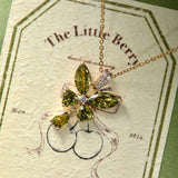 Misty Forest Olive Green Butterfly Zircon Jewelry Set – Earrings, Ear Cuffs, Bracelet & Necklace, Vintage-Inspired Sparkling Design