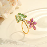Purple Flower Leaf Ring