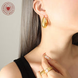 Trendy U-Shaped Hoop Earrings for Women – 18K Gold Plated Titanium Steel, Minimalist Waterproof Statement Jewelry