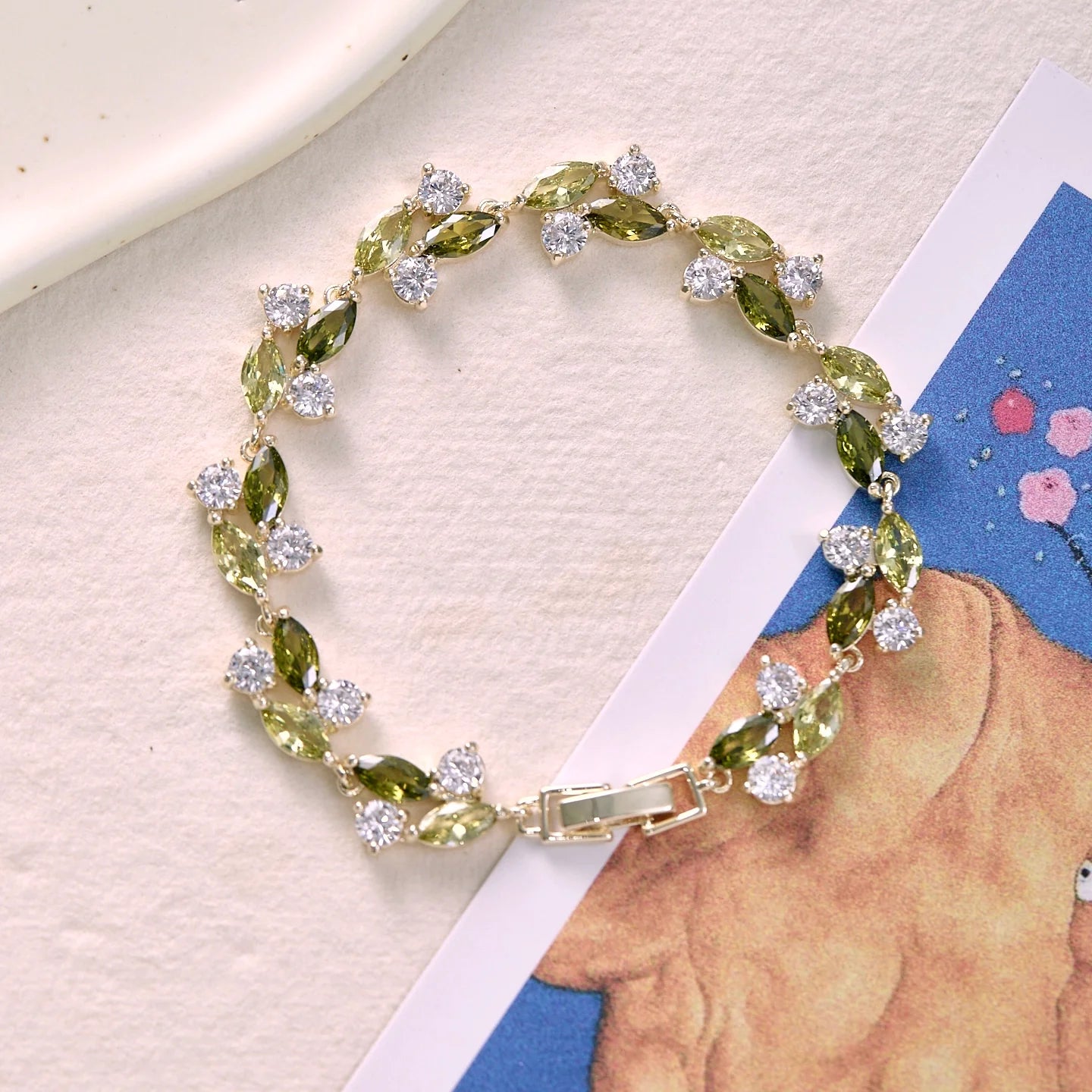 Misty Forest Olive Green Zircon Bracelet – Vintage-Inspired Forest Chic Luxury Jewelry Misty Forest Olive Green Zircon Bracelet – Vintage-Inspired Forest Chic Luxury Jewelry