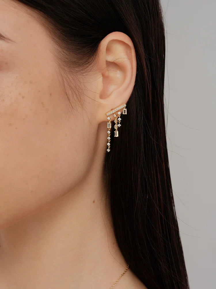 S925 Sterling Silver French Mini Chandelier Tassel Earrings Rainfall Square-Cut Design S925 Sterling Silver French Mini Chandelier Tassel Earrings Rainfall Square-Cut Design