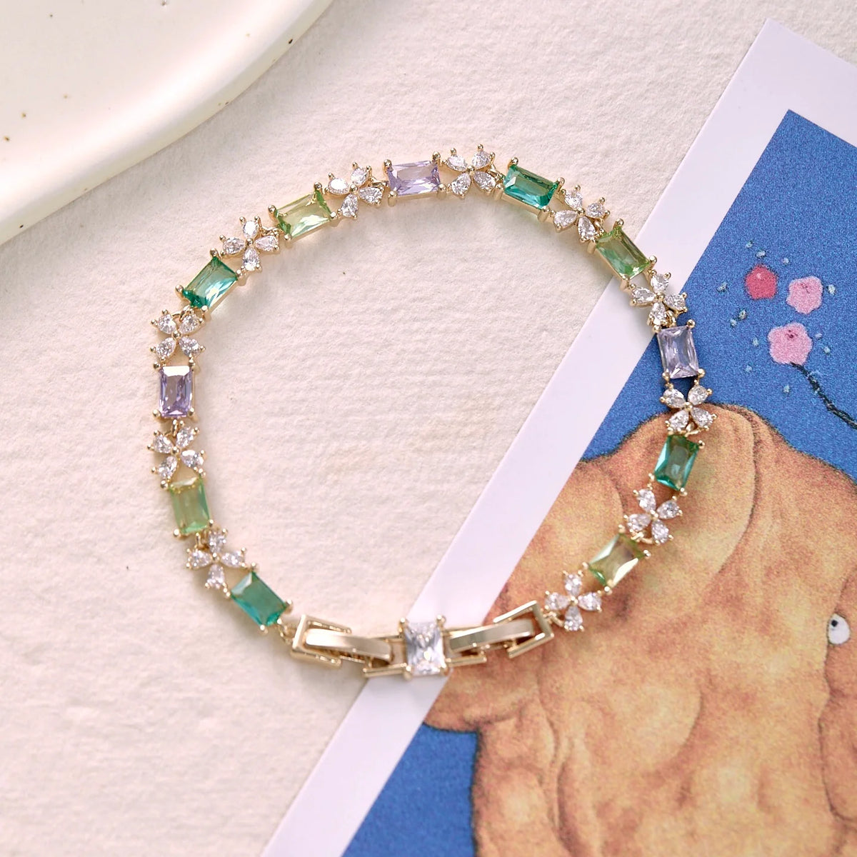 Misty Forest Olive Green Zircon Bracelet – Vintage-Inspired Forest Chic Luxury Jewelry