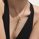 French Minimalist Green & Blue Glass Teardrop Necklace – Women’s Titanium Steel Choker