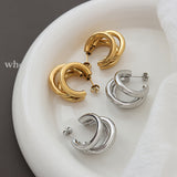 Triple C-Shaped Hollow Hoop Earrings – 18K Gold Plated Titanium Steel, Trendy Summer Statement Jewelry for Women
