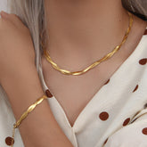 Double-Strand Fishbone Chain Necklace – 18K Gold-Plated Stainless Steel