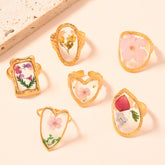 Sweet Dried Flower Resin Ring – Adjustable Stainless Steel Band, Cute Eternal Blossom Jewelry for Women
