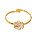 Sparkling CZ Teardrop Flower Stainless Steel Open Ring – Delicate Adjustable Finger Ring