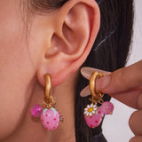 Resin Flower Agate Hoop Earrings – Fresh Forest Style Stainless Steel Ear Cuffs, Non-Tarnish Cute Jewelry