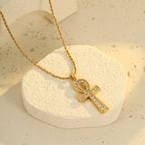 Rhinestone Cross Key Pendant Necklace