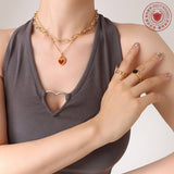 Double-Sided Heart Pendant Necklace – 18K Gold Plated Titanium Steel, Geometric Minimalist Design, Dainty Luxury Jewelry for Women