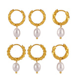 Twisted Stainless Steel Pearl Stud Earrings – Freshwater Pearl, 18K Gold PVD, Minimal Luxe