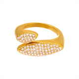 Stainless Steel CZ Pave Irregular Geometric Open Ring – Luxury Adjustable Fashion Ring