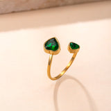 Colorful Heart Open Ring for Women – Stainless Steel Adjustable Zircon Ring, Dainty Titanium Steel Jewelry