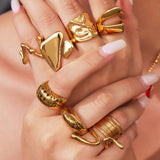 Wide Hollow Open Ring – Minimalist Chunky Stainless Steel Statement Band, 18K Gold Plated Adjustable Knuckle Ring