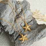 18K Gold Plated Starfish Pendant Necklace – Waterproof Stainless Steel Beach Vacation Jewelry for Women, Minimalist Chic Design