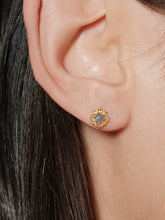 Ultra-Mini Blue Stone Lace Flower Stud Earrings