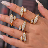 Stainless Steel CZ Pave Irregular Geometric Open Ring – Luxury Adjustable Fashion Ring