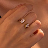 Open Heart Teardrop Ring – Zircon Accent Titanium Steel, Waterproof Minimalist Statement Jewelry for Women