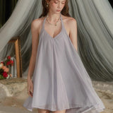 Sexy Purple Halter Babydoll Sleepwear | Backless A-Line Mini Nightdress for Women