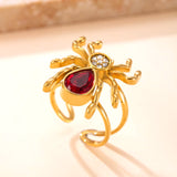Gothic Spider Stainless Steel Ring – Sparkling Rhinestone Spider Band, Edgy Punk Style Adjustable Ring for Women