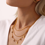 Multi-Color Crystal Tassel Moon Pendant Necklace, 18K Gold Plated Stainless Steel, Trendy Dainty Layering Jewelry