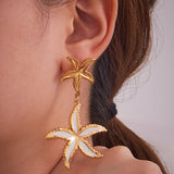 Large & Small Starfish Earrings – 18K Gold Plated Stainless Steel, PVD Coating, Statement Fashion Jewelry