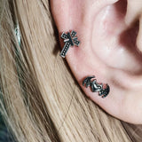 Dark Cross Wing Ear Stud 925 Sterling Silver