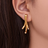 18K Gold-Plated Branch CZ Stud Earrings – Minimalist Geometric Design