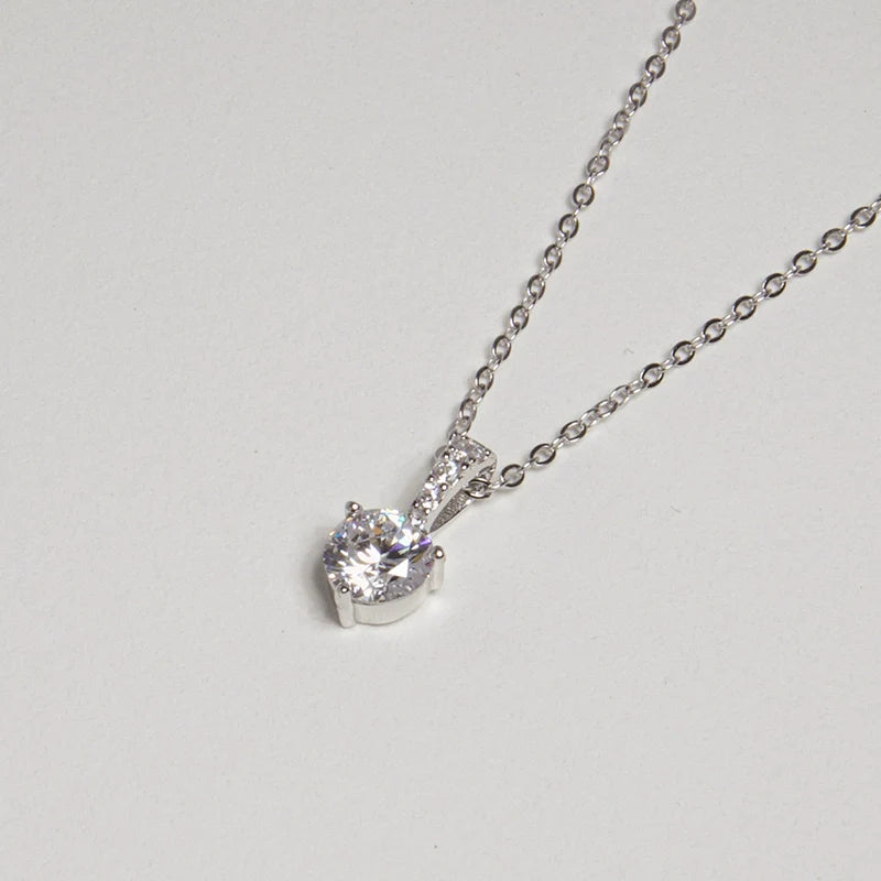 S925 Sterling Silver Moissanite & Cubic Zirconia Classic Round Pendant Necklace