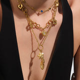 18K Gold Zircon Necklace & Bracelet – Heart & Flower Stainless Steel Jewelry, Trendy INS Style