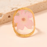 Sweet Dried Flower Resin Ring – Adjustable Stainless Steel Band, Cute Eternal Blossom Jewelry for Women