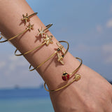 18K Gold Plated Stainless Steel Open Bangle – Bee & Starfish Zircon Design, Unique Women’s Bracelet