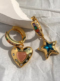 Starry Heart Mismatch Hoops