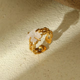 Adjustable Open Stainless Steel Ring for Women – Vintage Natural Stone Fence Circle Design