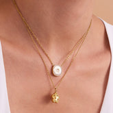 Double-Sided Engraved Five-Petal Flower Necklace & Bracelet – Stainless Steel, Delicate Design