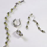 Misty Forest · Green Abyss Collection – Vintage Olive Green Zircon Jewelry (Bracelet & Earrings, Dainty Nature-Inspired Design)