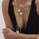 18K Gold Plated Stainless Steel Long Tassel Necklace – Sparkling Heart Zircon Pendant