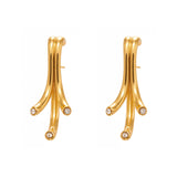 18K Gold-Plated Branch CZ Stud Earrings – Minimalist Geometric Design