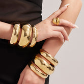 Polished Sphere Wide Bangle – Minimalist Metal Finish, Eco-Friendly Stainless Steel, Bold Bracelet