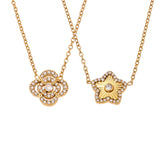 Clover & Star Zircon Necklace Bracelet – Stainless Steel, Dainty Layered Jewelry, Sparkling CZ Flowers