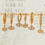 18K Gold Plated Evil Eye CZ Pendant Earrings – Sparkling Full Zircon Hoop Earrings, Minimalist INS Style Stainless Steel Jewelry