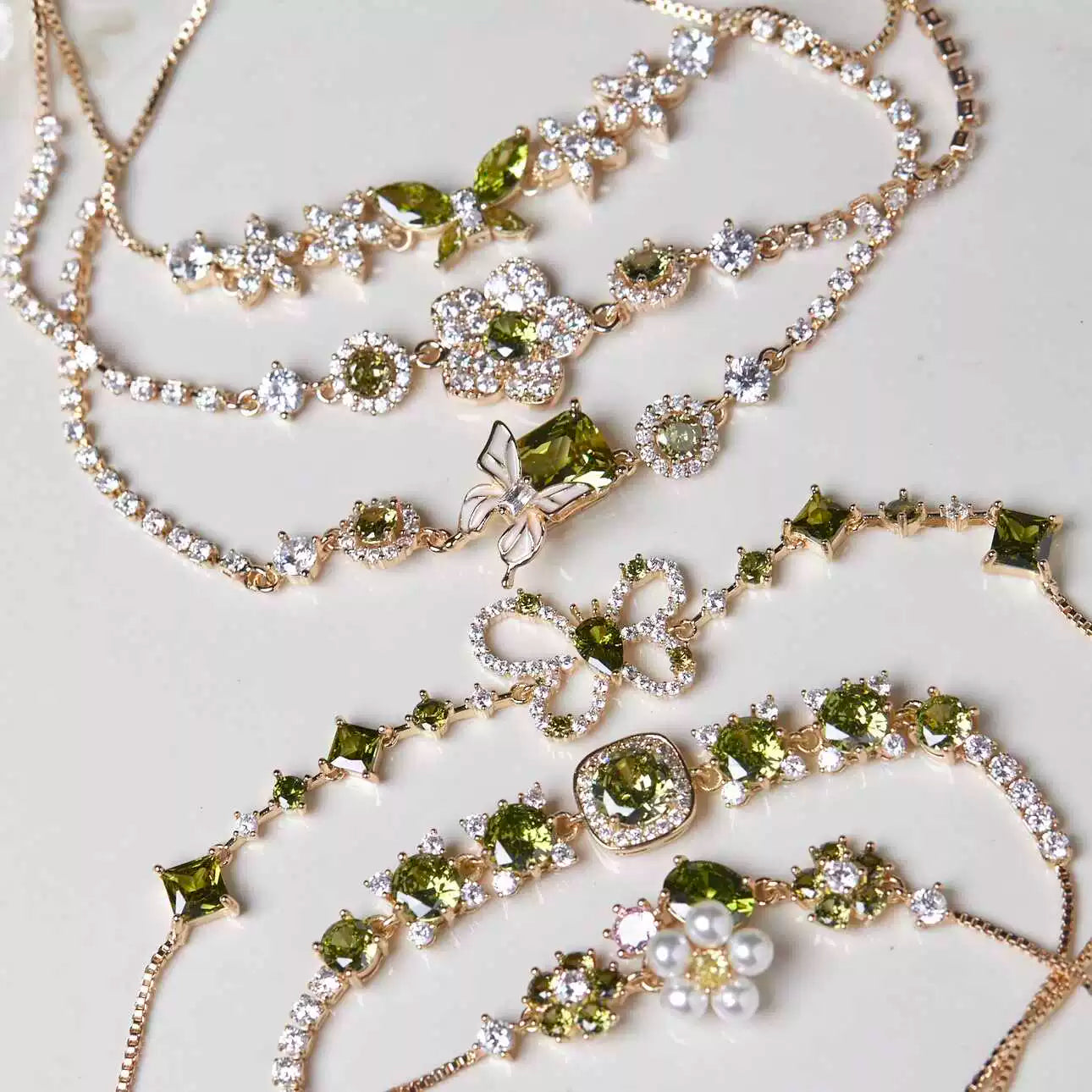 Misty Forest Olive Green Zircon Butterfly Bracelet – Unique Designer Sparkling Jewelry Misty Forest Olive Green Zircon Butterfly Bracelet – Unique Designer Sparkling Jewelry