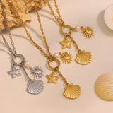 18K Gold Zircon Necklace & Bracelet – Heart & Flower Stainless Steel Jewelry, Trendy INS Style