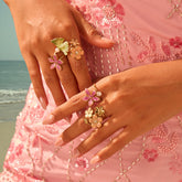 Open Flower Ring – Stainless Steel with Colorful Enamel & Pearl Inlay